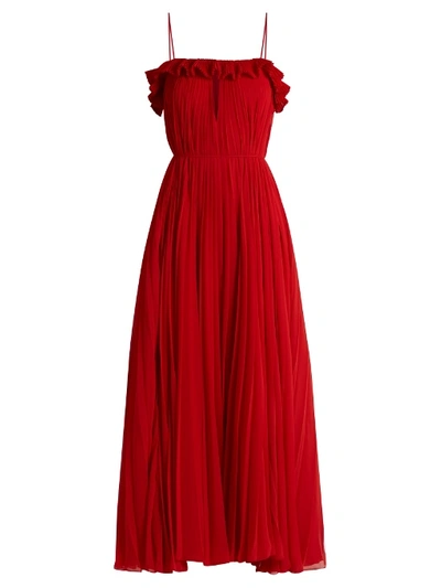 Adam Lippes Woman Ruffle-trimmed Pleated Chiffon Maxi Dress Red