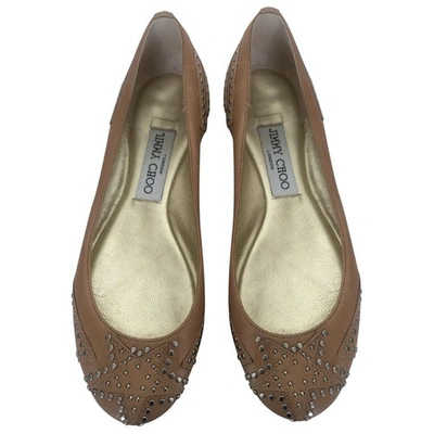 Pre-owned Jimmy Choo Leather Ballet Flats In Beige