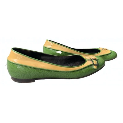 Pre-owned Celine Patent Leather Ballet Flats In Green