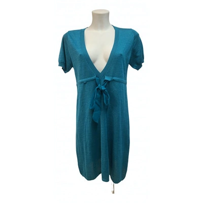 Pre-owned P.a.r.o.s.h Linen Mini Dress In Turquoise