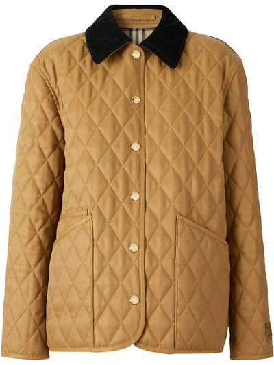 Burberry Dranefeld Corduroy-trimmed Quilted Jacket In Beige