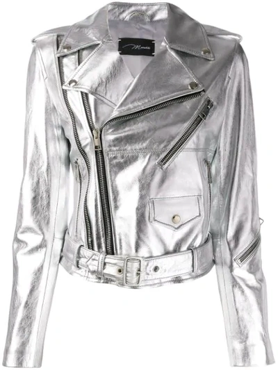 Manokhi Classic Metallic Biker Jacket In Silver