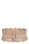 Alaïa Openwork Wide Leather Vienne Corset Belt In Sand