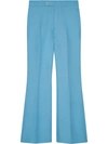 Gucci Gg-button Silk-blend Flared Trousers In Blue