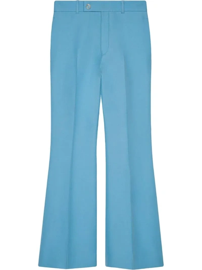 Gucci Gg-button Silk-blend Flared Trousers In Blue