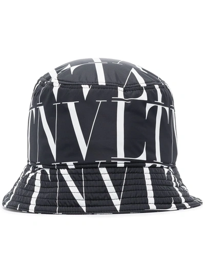 Valentino Garavani Allover Logo Print Nylon Bucket Hat In Black