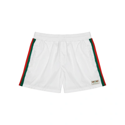 Gucci White Striped Swim Shorts In White/green/red