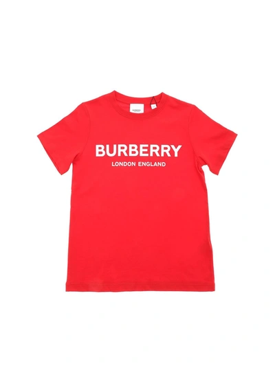Burberry Kids' Robbie T-shirt In Red With White Logo