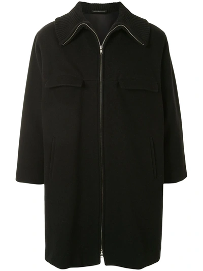 Pre-owned Yohji Yamamoto Knitted Zipped Straight-fit Coat In Black