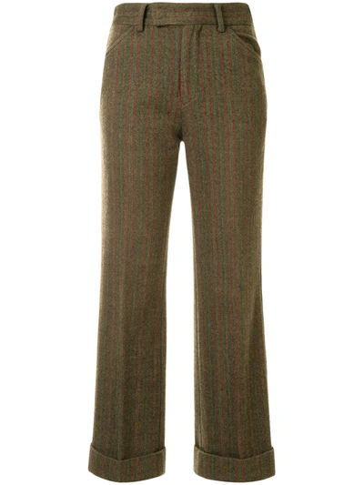 Pre-owned Comme Des Garçons Pinstriped Tailored Trousers In Green
