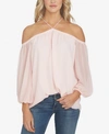 1.state Off The Shoulder Sheer Chiffon Blouse In Bright Mulberry