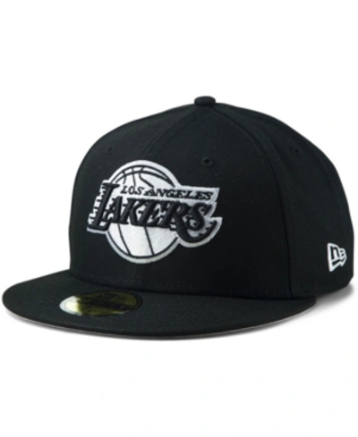 New Era Men's Black Los Angeles Lakers Black White Logo 59fifty Fitted Hat