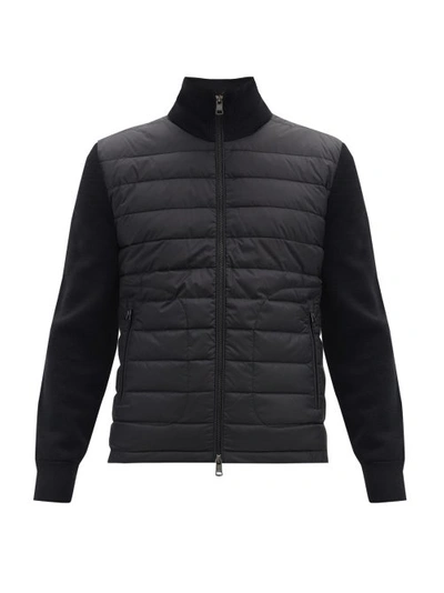 Moncler Quilted Nylon And Wool-blend Knit Cardigan In Black