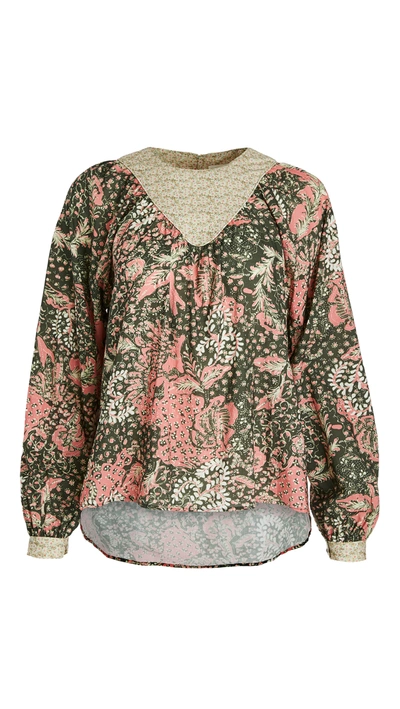 Warm Nicole Blouse In Big Green/pink Floral