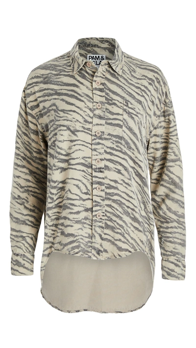 Pam & Gela U20 Tiger Boyfriend Shirt In Stone