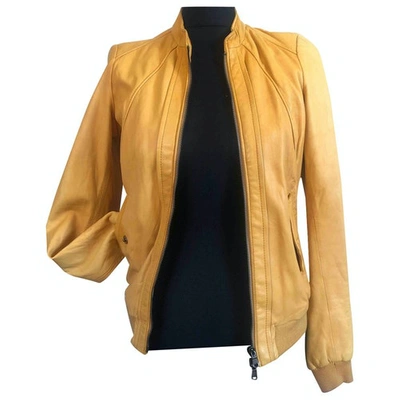 Pre-owned Mauro Grifoni Leather Biker Jacket In Yellow