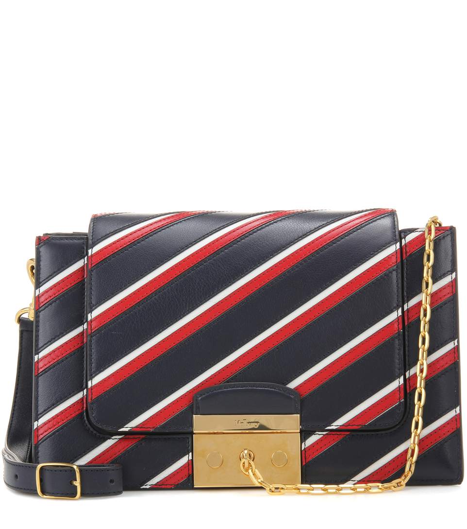 Mulberry Pembroke College Stripe Leather Shoulder Bag In Mideight-white ...
