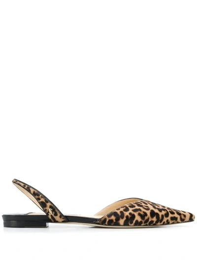 Jimmy Choo Thandi Leopard-print Calf Hair Slingback Point-toe Flats In Brown,black,beige