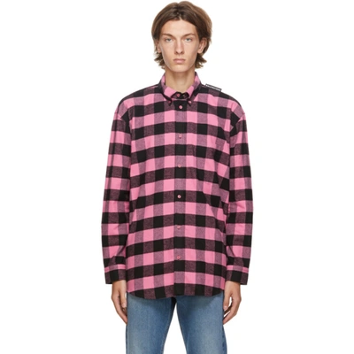 Balenciaga Pink & Black Check Flannel Tab Shirt
