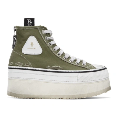 R13 Grosgrain-trimmed Distressed Canvas Platform High-top Sneakers In Grün