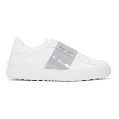 Valentino Garavani Open Leather Sneakers In Bianco/grigio