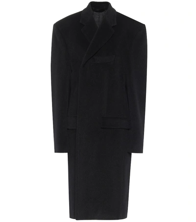 Balenciaga Phone Holder Alpaca-blend Coat In Black