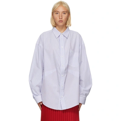 Balenciaga Blue And White Stripe Swing Shirt In 9086 Wh Blu