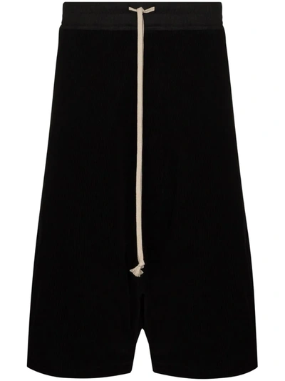 Rick Owens Pods Drop Crotch Corduroy Shorts In Black