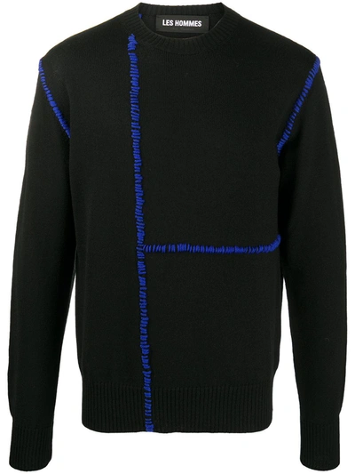 Les Hommes Contrast Stitch-embellished Jumper In Black