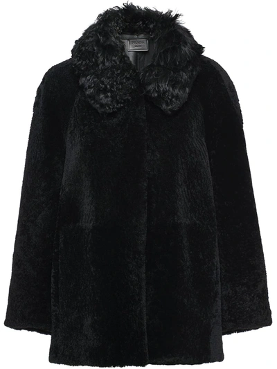 Prada Shearling Fur Jacket In F0002 Nero