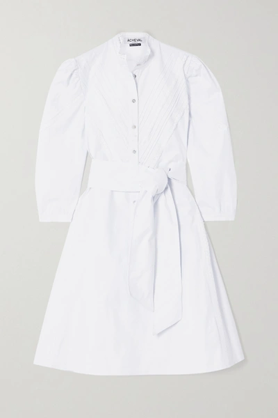 Acheval Pampa + Net Sustain Yegua Belted Lace-trimmed Stretch-cotton Poplin Dress In White