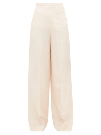 Jil Sander Satin-trimmed Cotton-canvas Wide-leg Pants In Ecru