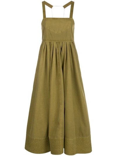 Proenza Schouler White Label Tie-detailed Pleated Washed Cotton-canvas Midi Dress In Green