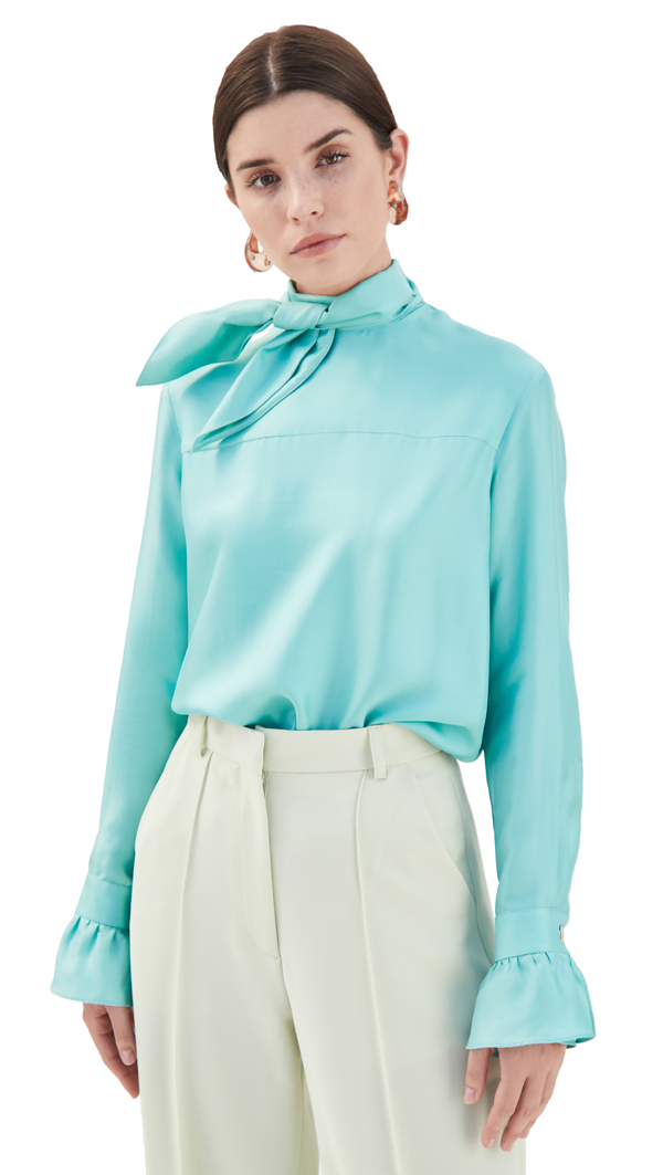 turquoise satin blouse