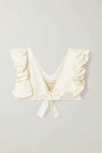 Artclub Le Cercle Cropped Ruffled Cotton And Silk-blend Faille Top In Ivory