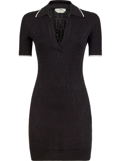 Fendi Cotton-blend Jacquard Mini Dress In Black