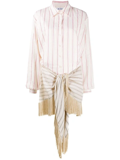 Attico Fringed Striped Cotton-blend Jacquard Mini Shirt Dress