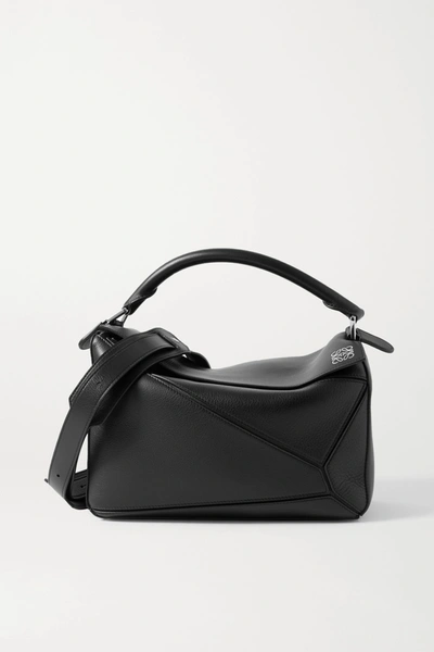 Loewe Puzzle Medium Smooth And Textured-leather Shoulder Bag In Black