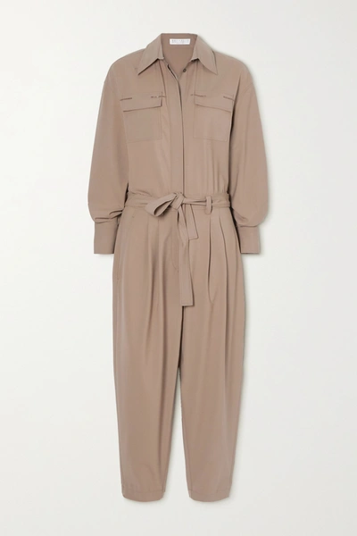 Brunello Cucinelli Bead-embellished Stretch-wool Jumpsuit In Light Brown