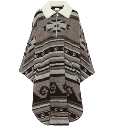 Isabel Marant Étoile Geometric Knit Long Poncho Coat In Brown
