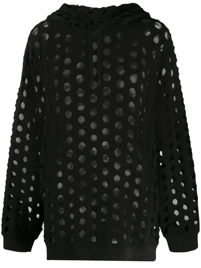Maison Margiela Perforated Cotton Hoodie In Black