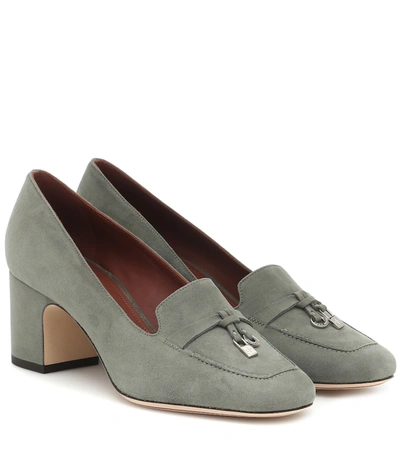 Loro Piana Charms Embellished Suede Pumps In Grey