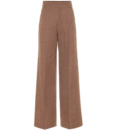 Chloé Checked Wool Flared Pants In Brown