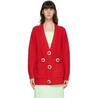 Christopher Kane Oversized Crystal-flower Wool Cardigan In Bright Red