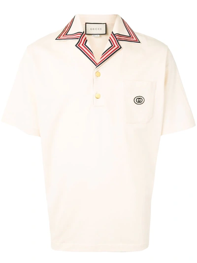 Gucci Logo-patch Cotton-blend Polo Shirt In Neutrals