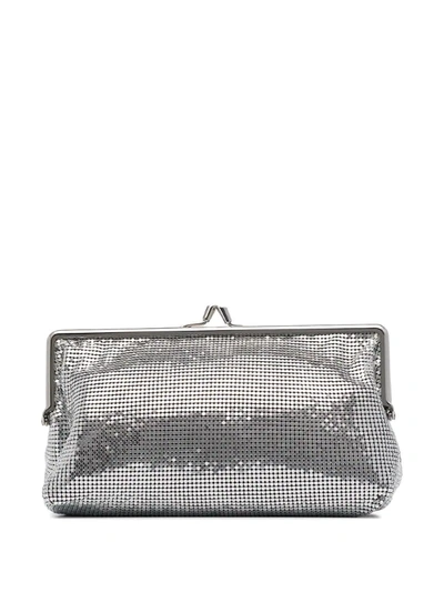 Paco Rabanne Metallic Aluminum Kiss-lock Clutch Bag In Silver