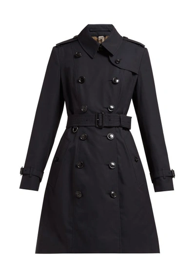 Burberry The Kensington Long Cotton-gabardine Trench Coat In Midnight