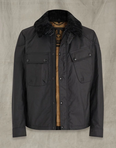 Belstaff Patrol Waxed Cotton Jacket With Shearling In Black