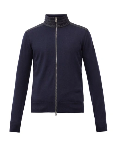 Belstaff Kelby Zipped Quilted-panel Wool Sweater In Navy
