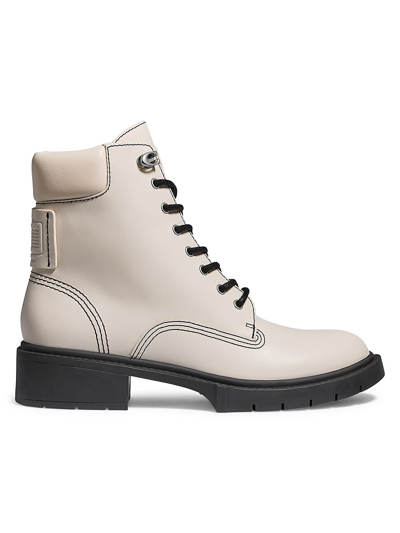 Coach Lorimer Leather Combat Boots In Chalk